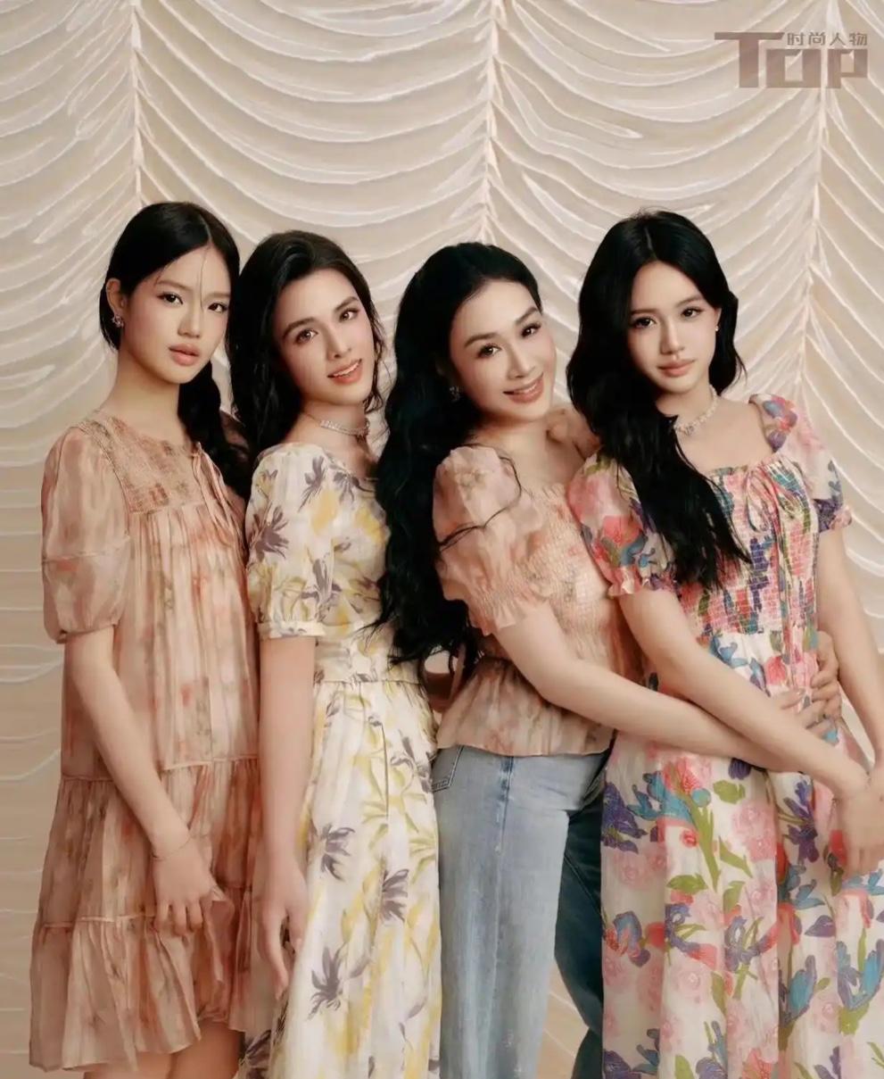 钟丽缇携三位女儿一同出镜拍摄时尚杂志大片，母女四人同框气质出众，宛如惊艳时光的姐