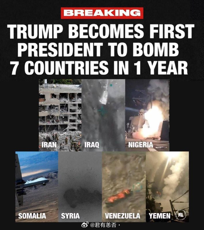 “特朗普成为美国历史上首位一年内轰炸七个国家的总统。”核实为假，奥巴马才是第一个