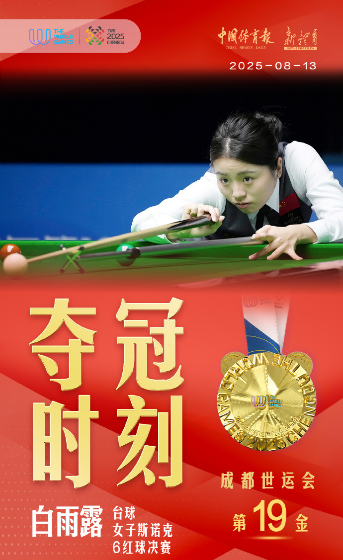 白雨露世运会夺冠在女子斯诺克6红球项目金牌赛中，中国选手白雨露以2:0战胜泰国选