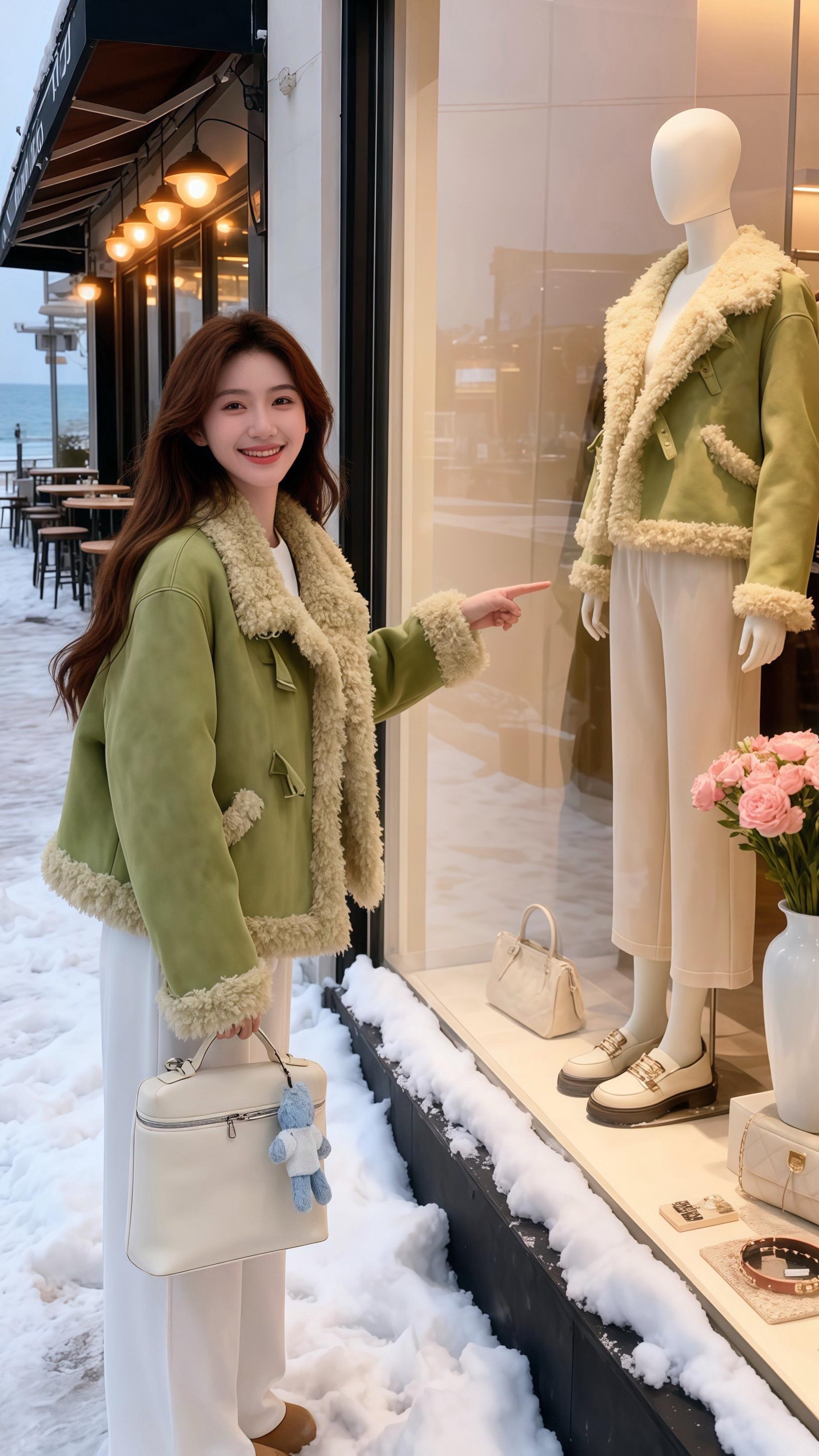 韩系穿搭 外套穿搭 保暖穿搭 皮毛一体外套 冬季最潮女装搭配