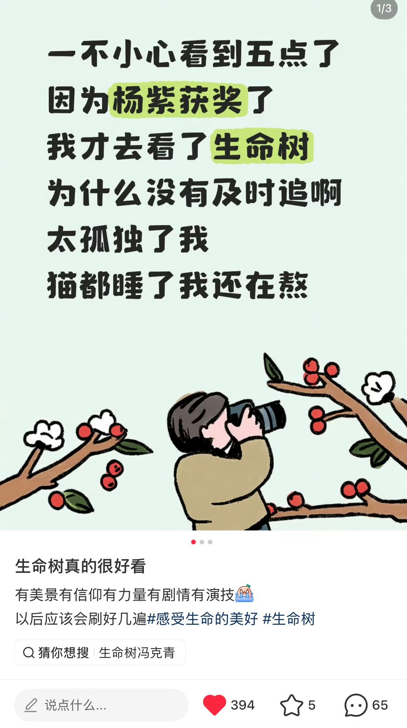当初让你们看生命树跟要你们命一样，现在因为杨紫白玉兰女主去看生命树，“怪”我们嘴