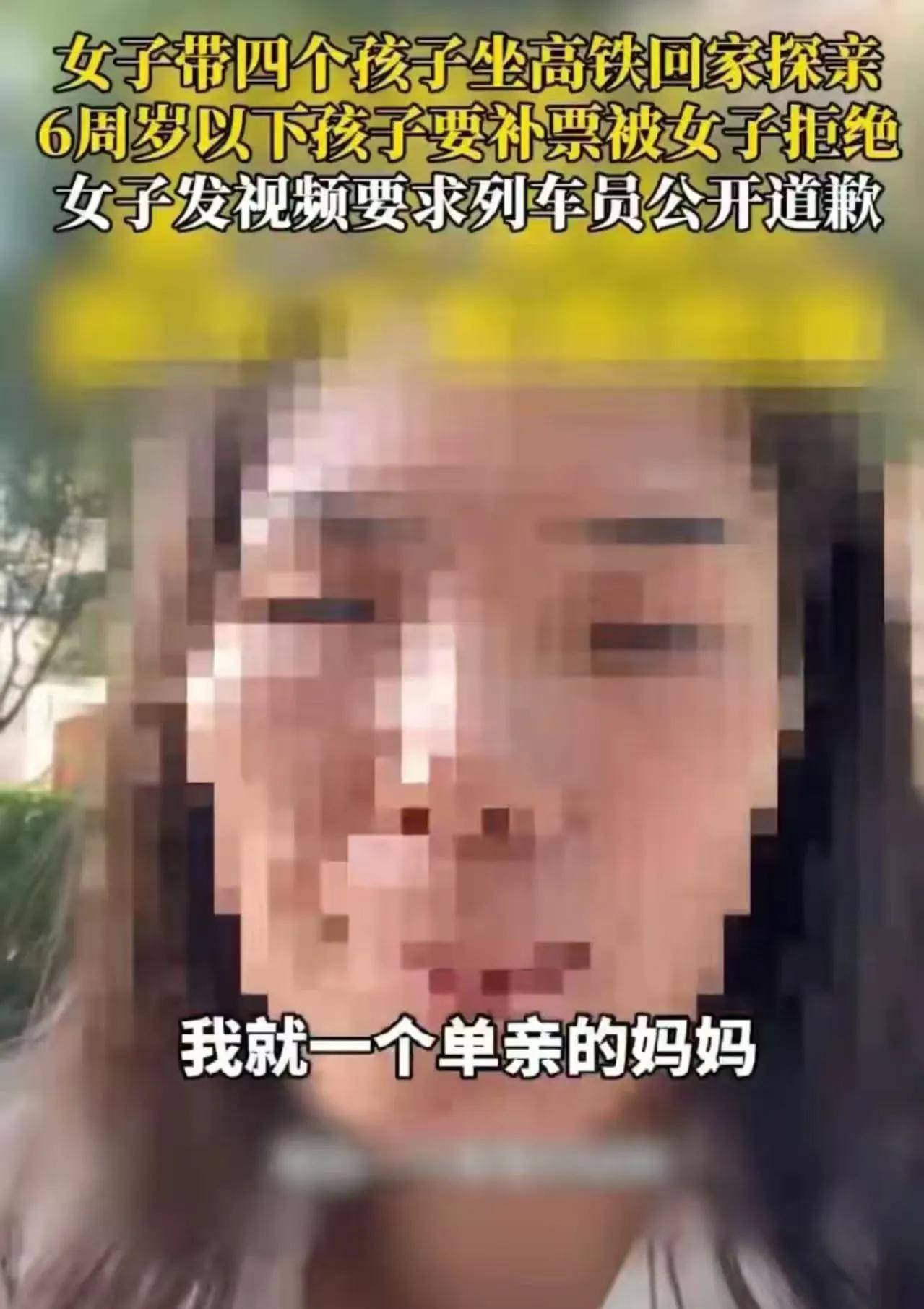 吵翻了！单亲妈妈带4个孩子坐高铁，其中两个孩子不满6周岁，乘务员却要求她补3张儿