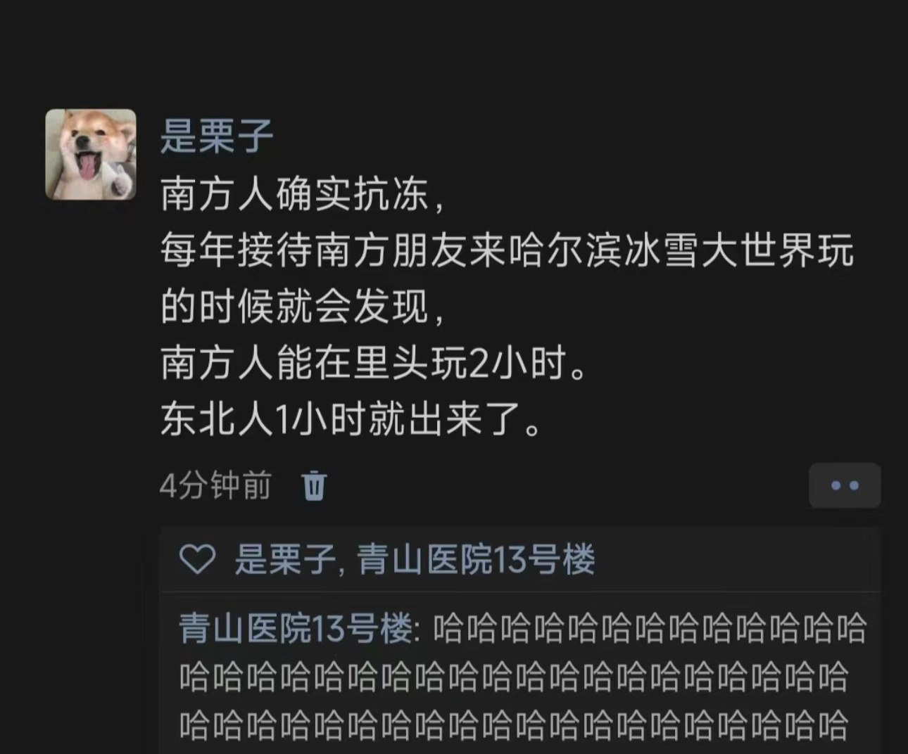 哈哈哈哈哈哈哈哈哈哈哈哈哈南方人确实抗冻 ​​​