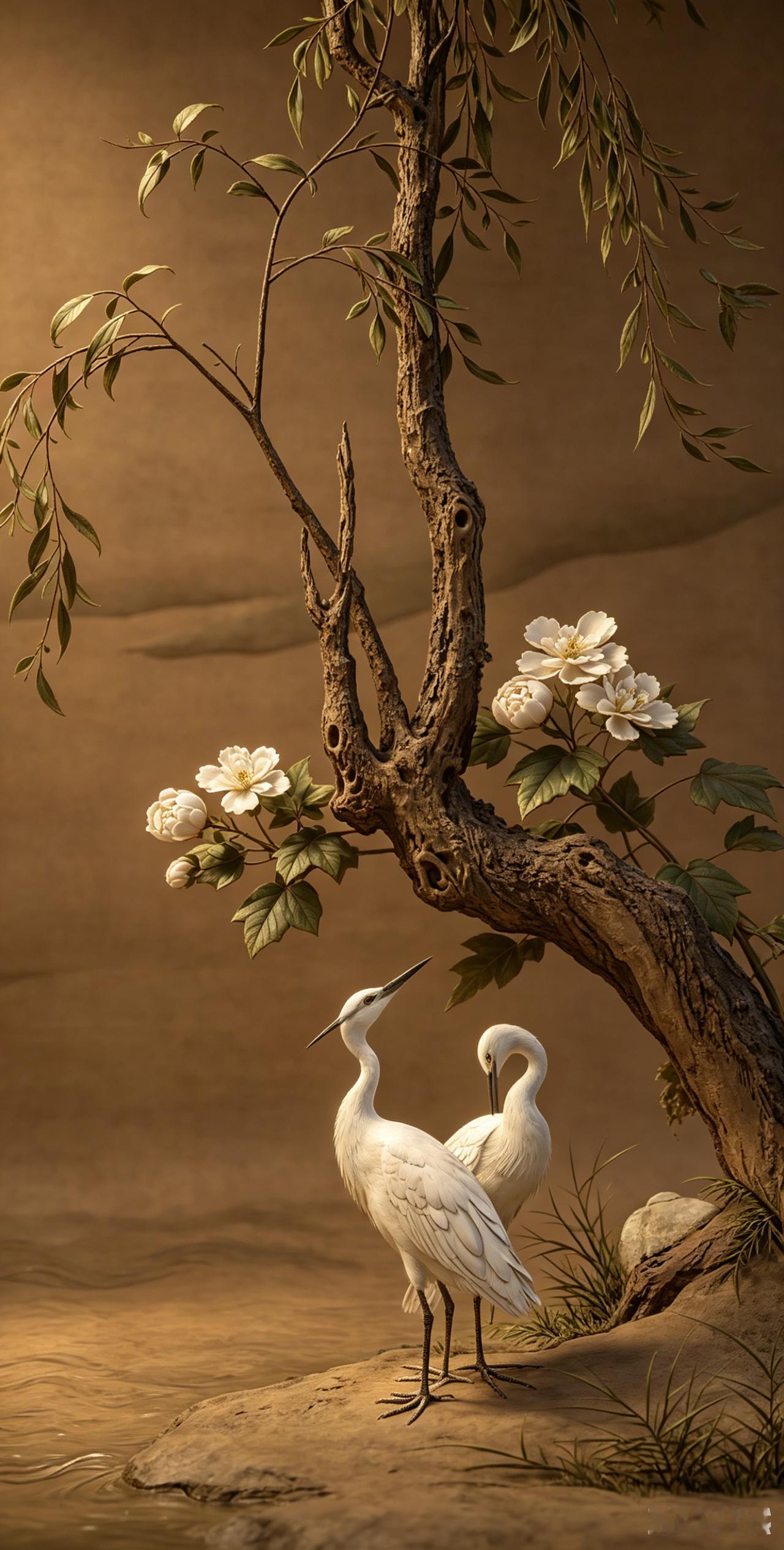 明 郑石《芙蓉白鹭图》