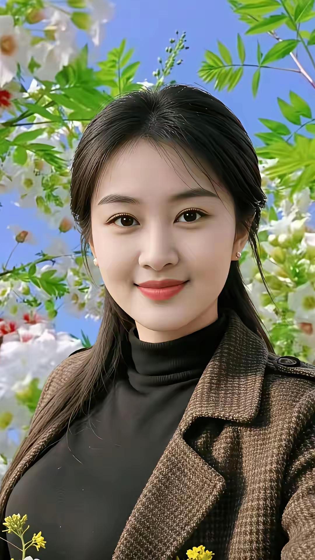 这位小姐姐在花丛中微笑。