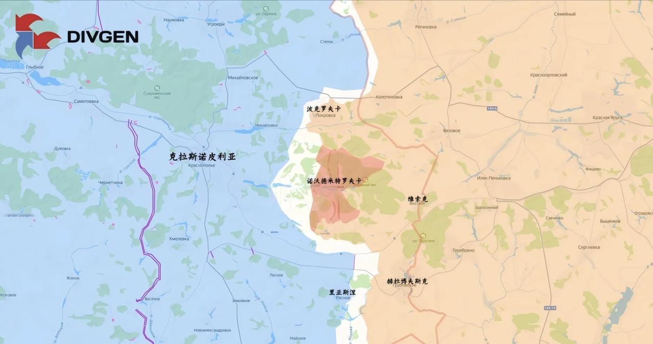俄军北部集群第34山地旅在乌克兰苏梅州东南占领了新德米特罗夫卡周边一大片地盘，拉
