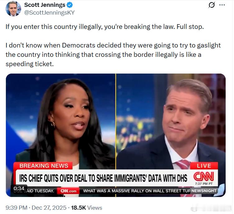 斯科特·詹宁斯：如果你是非法进入这个国家的，那你就是在违法。就这么简单。我不知道