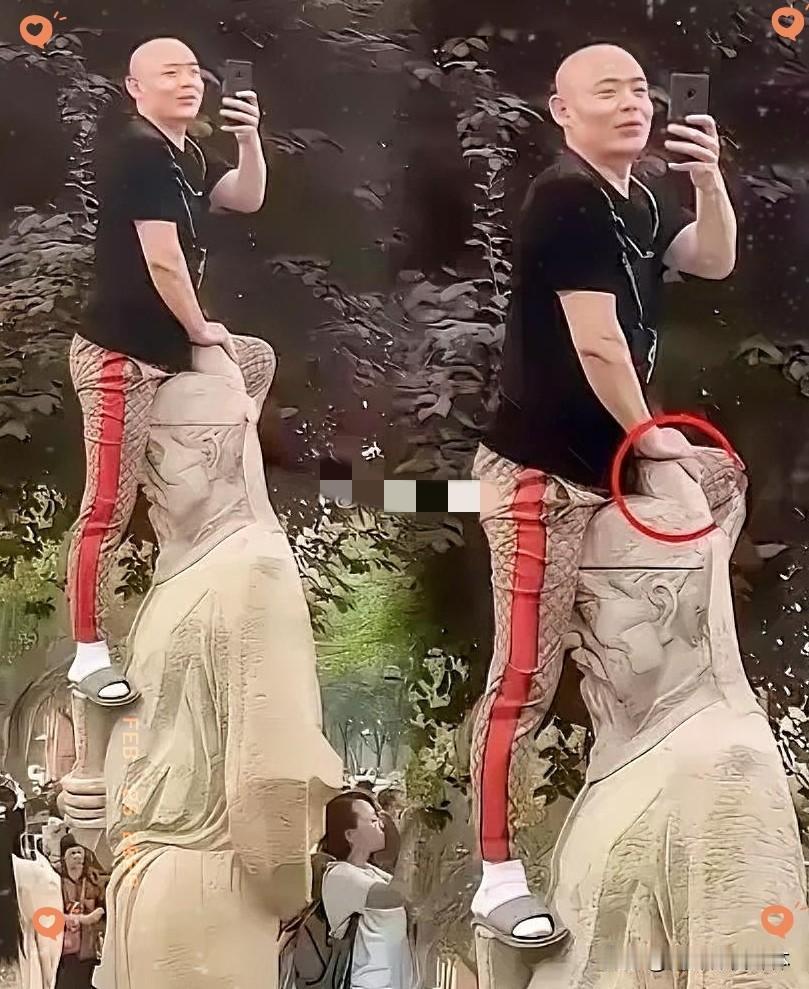 光头男子这下出名了，可以说是臭名远扬。
吃饭都不长的年龄了，在旅游景区不讲公德，