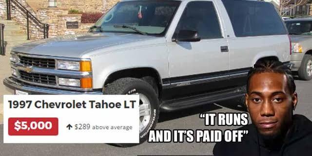NBA Memes：伦纳德坐拥1.2亿美元净资产却仍开着97款Tahoe LT雪