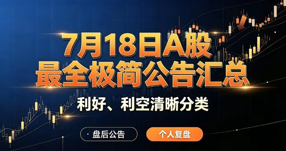 7月18日A股晚间重磅公告汇总！利好/利空最全梳理周末晚间上市公司公告密集落地，