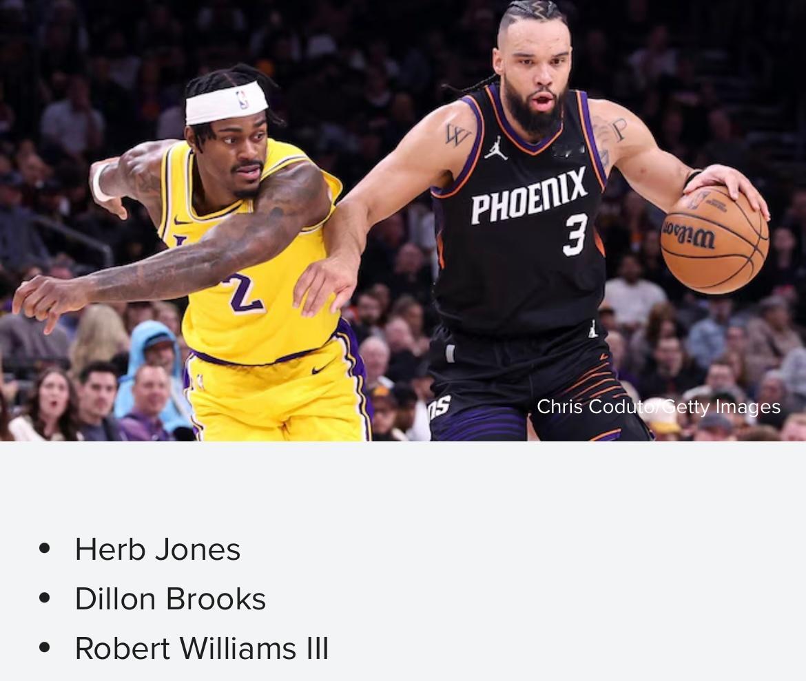 BR列出湖人队需要的三位目标球员赫伯-琼斯（得到他有点困难）狄龙-布鲁克斯（几乎