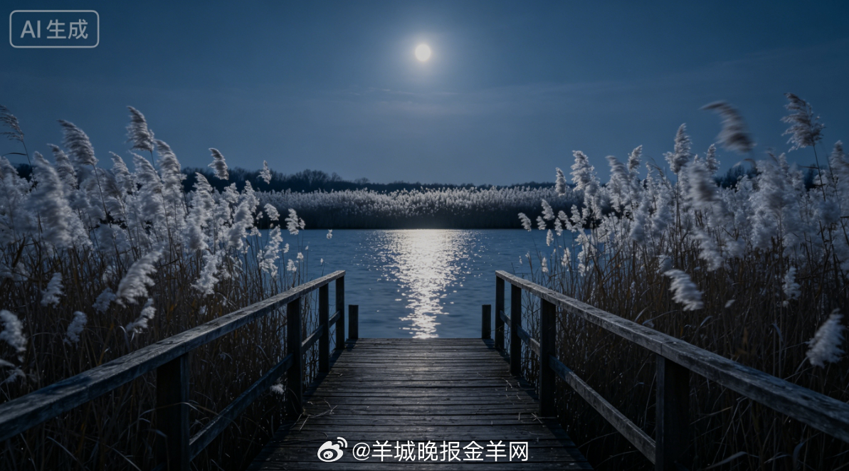 #晚安# 清辉月色铺满芦苇湖畔栈道，晚风轻摇成片芦花，湖面泛着细碎银光。独自漫步