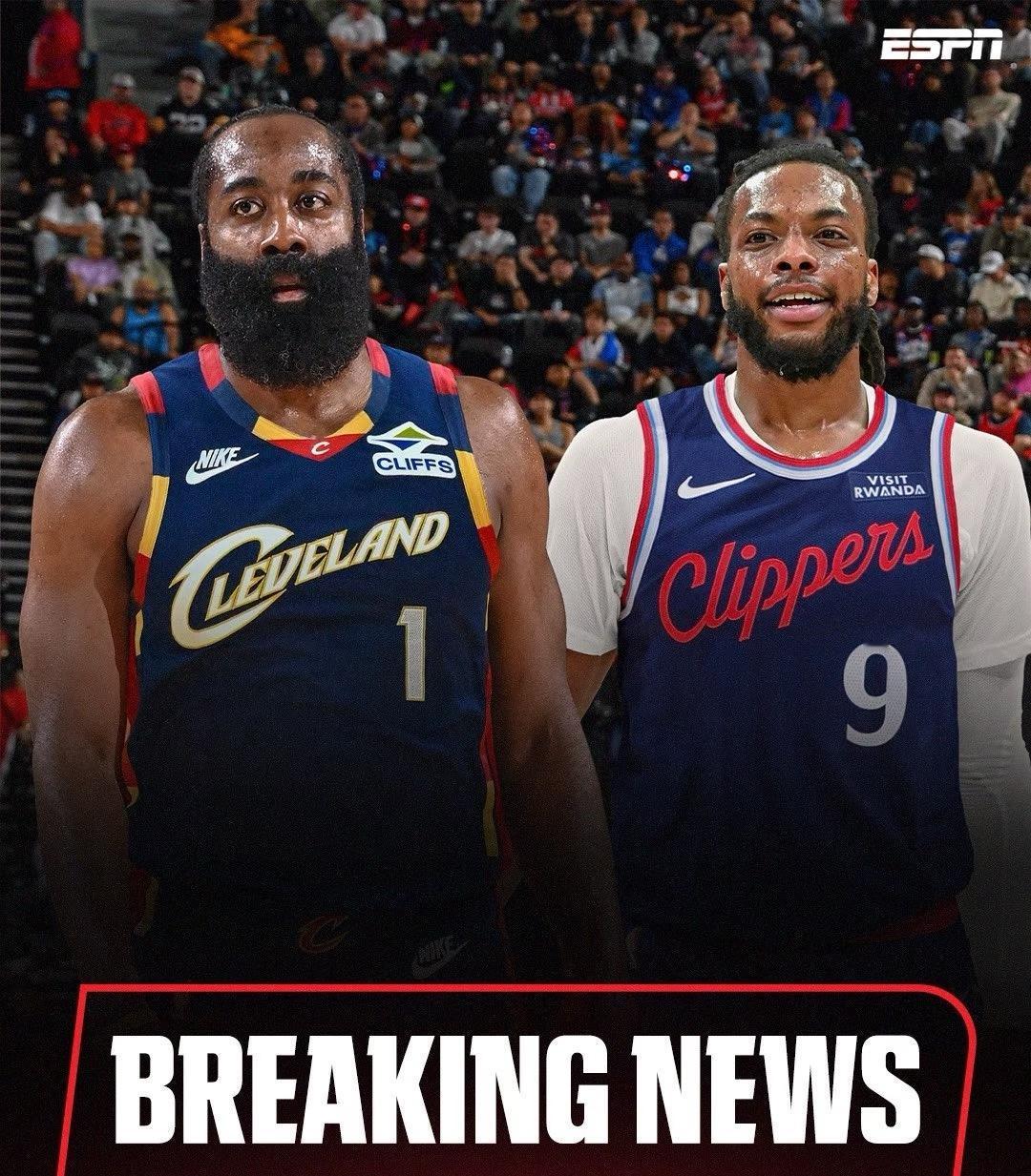 重磅！！！Shams：哈登被快船交易到骑士！
名记Shams报道，哈登被快船交易