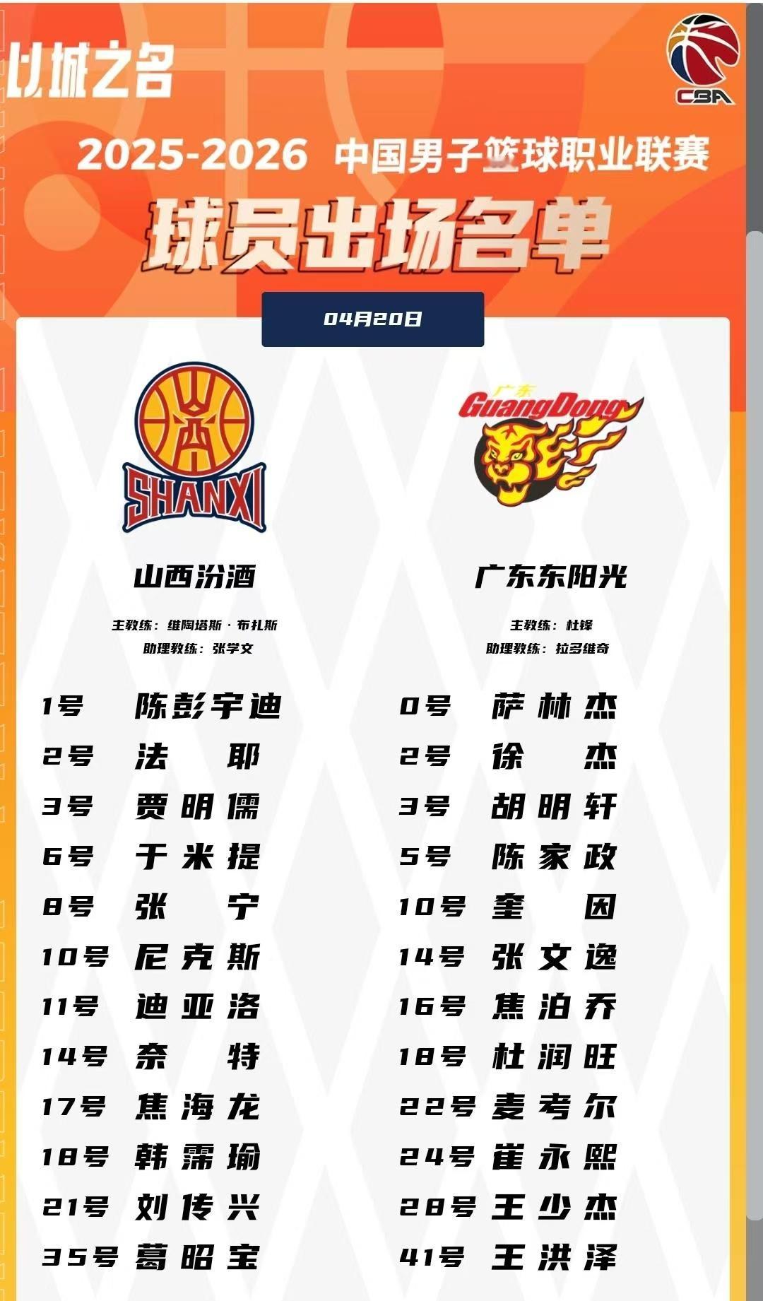 徐杰，胡明轩今天都打山西男篮vs广东男篮