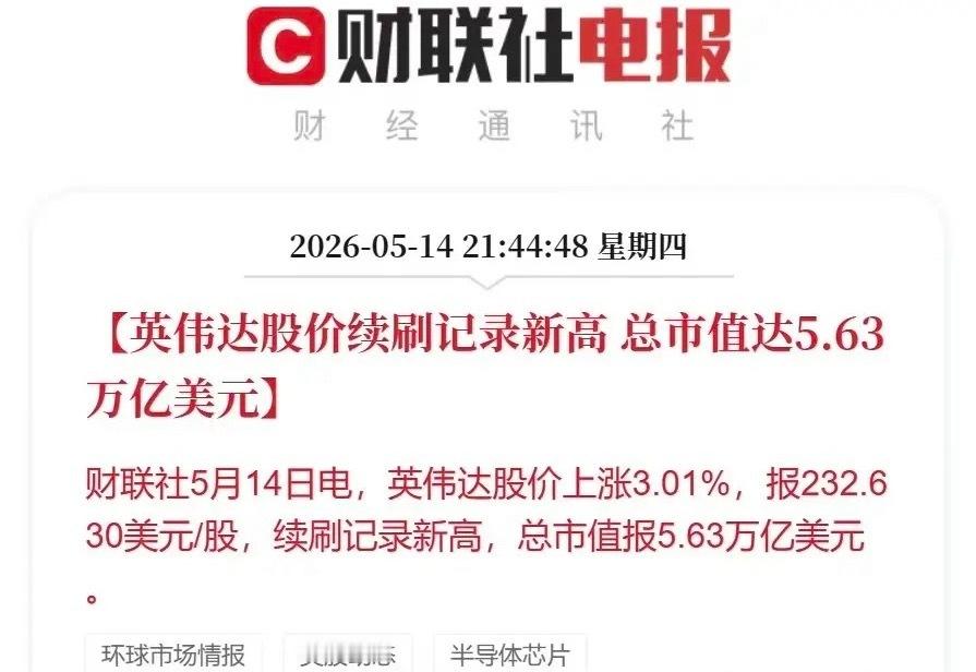 英伟达市值首破5.7万亿美元妥妥的“宇宙第一股”。看来黄仁勋真不白来啊…… 