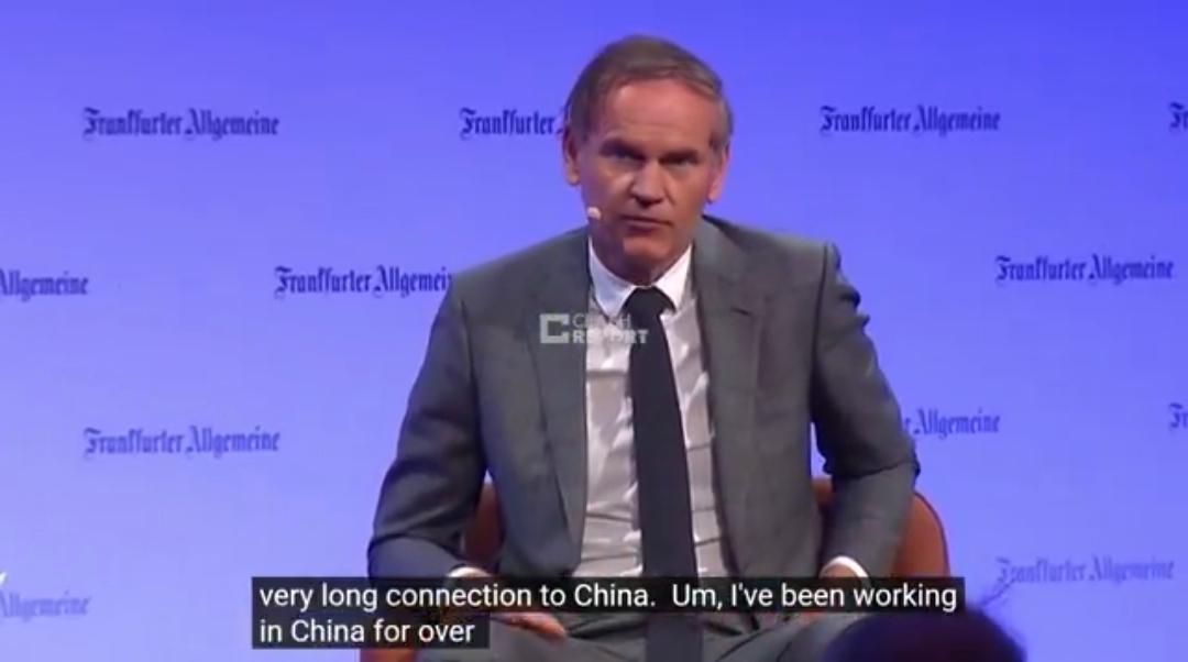 德国大众汽车首席执行官奥利弗·布鲁姆昨晚接受采访时谈到中国：“中国的崛起并非一蹴