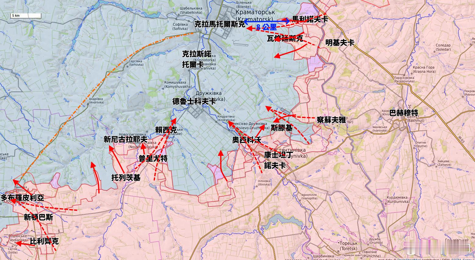 烏克蘭武裝部隊無法同時在南部反攻，並且同時在斯拉夫維揚斯克附近遏制俄羅斯向前推進