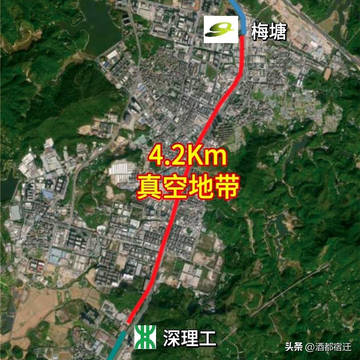 深圳地铁6号线支线与东莞地铁1号线相距仅4.2公里，这段距离虽不长，却成了深莞轨