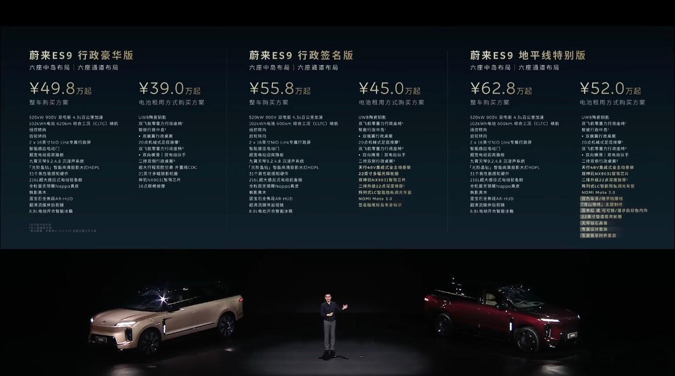 行政旗舰（租电版）也是打到40万以内了1️⃣蔚来ES9 行政豪华版◦ 整车购买方