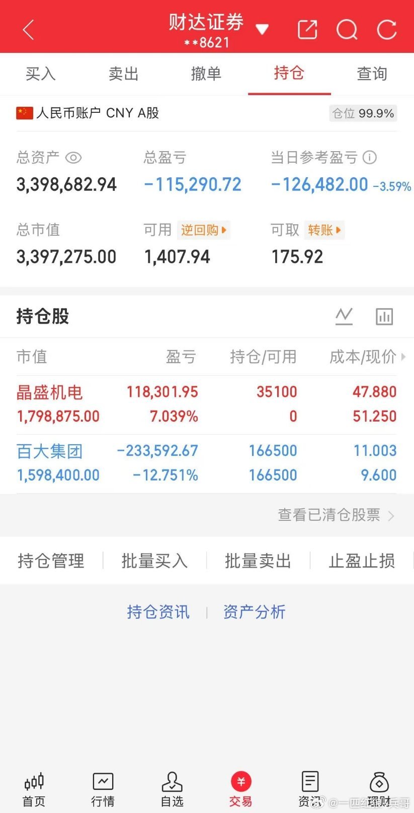 起点：100万本金目标：一年10倍收益（第55天）承诺：全程实盘记录，不藏私、不