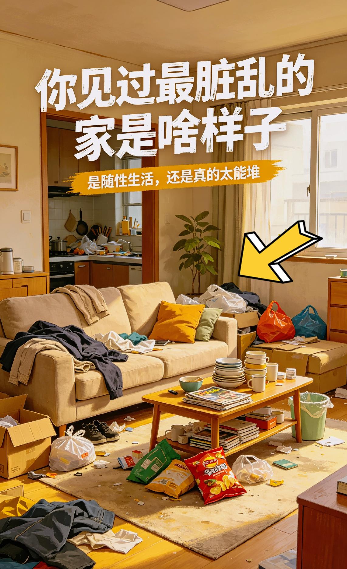 之前去熟人家里做客，推开门的瞬间直接愣住，完全找不到落脚的空地！
客厅地面堆满塑