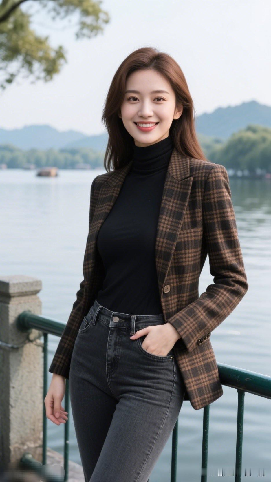 湖畔漫步，时尚穿搭，元气满满的一天！🌞👗👖时尚街头少女风采分享