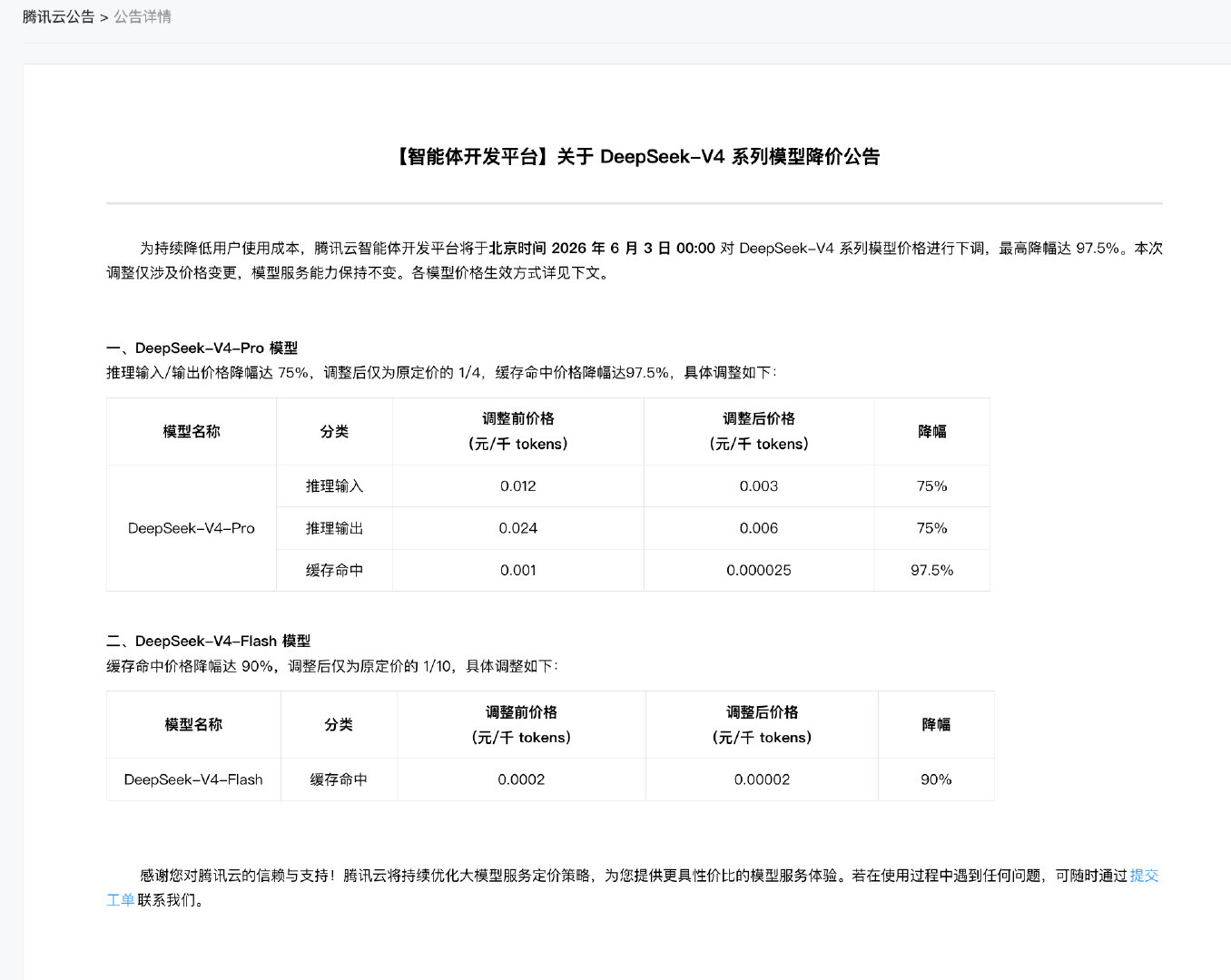 【腾讯云官宣降价】6月2日，腾讯云宣布：为持续降低用户使用成本，腾讯云智能体开发
