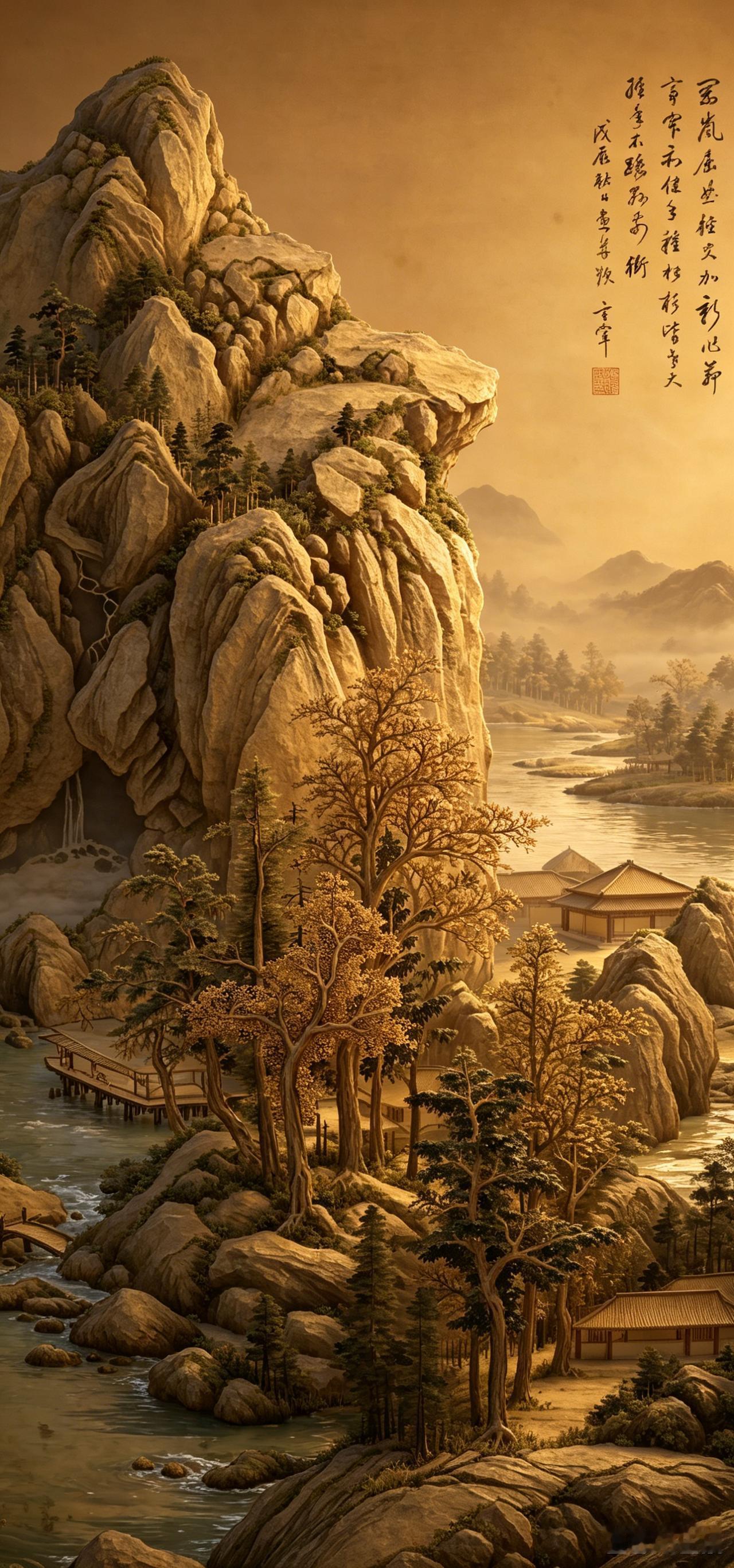 一亭一山皆随性，尽显文人自在心！（董其昌《山岗茅亭》AI复原图）