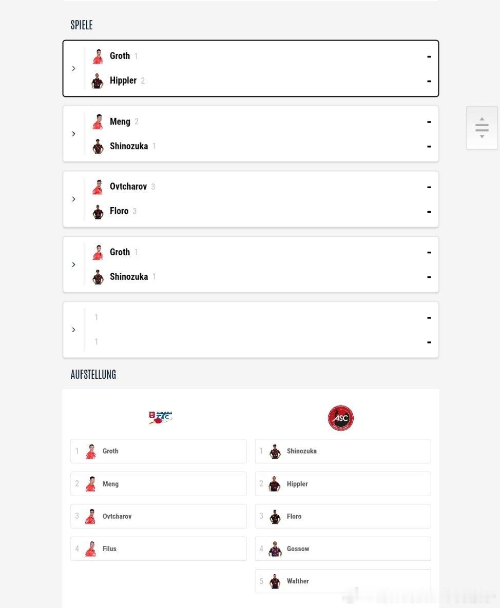 2025-2026赛季德甲乒乓球联赛第六轮对阵表：福尔达VS格伦韦特斯巴赫格罗特