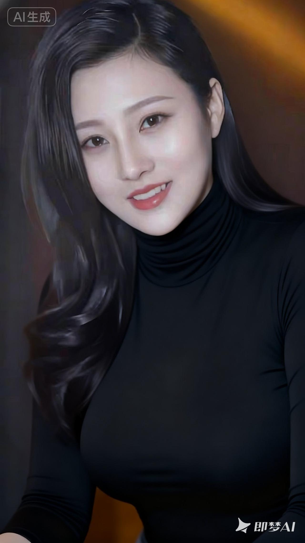 优雅黑衣美女，微笑动人，