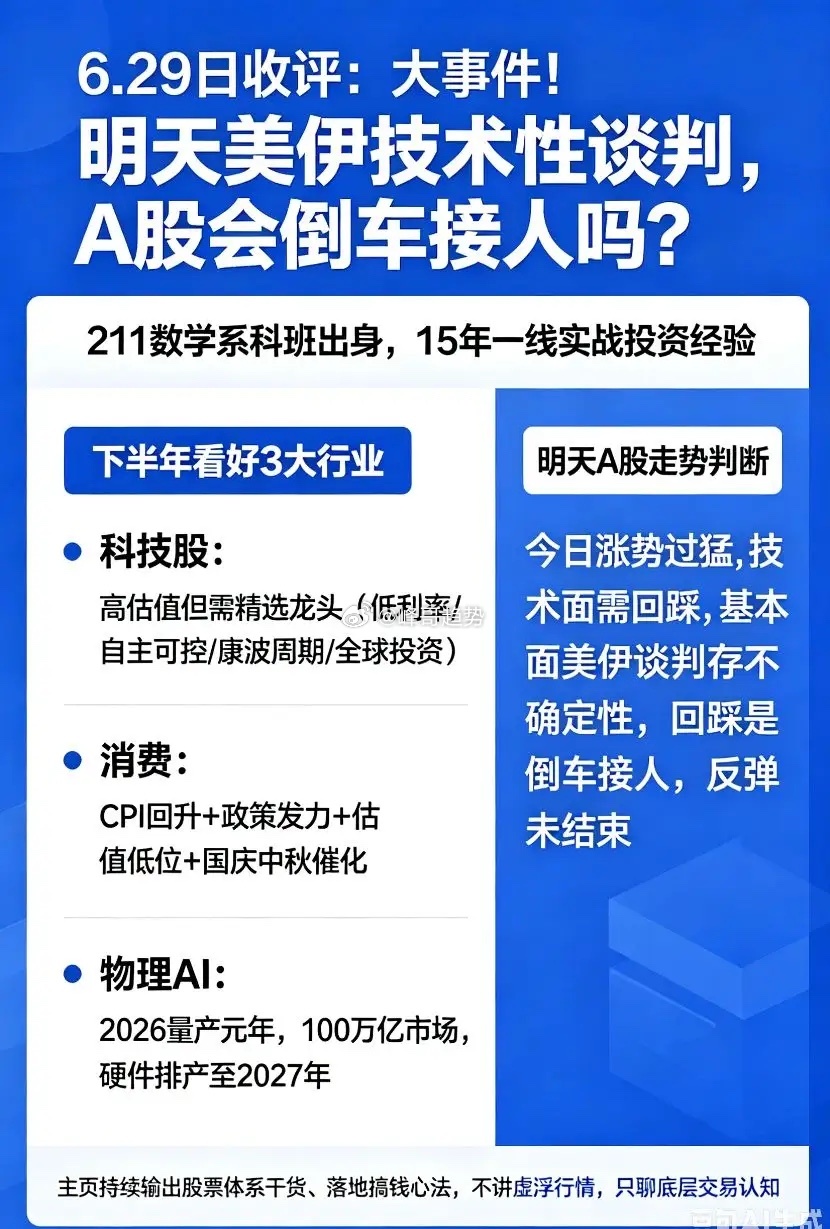 6.29日收评:大事件！明天美伊技术性谈判，A股会倒车接人吗？今天市场我就不说了