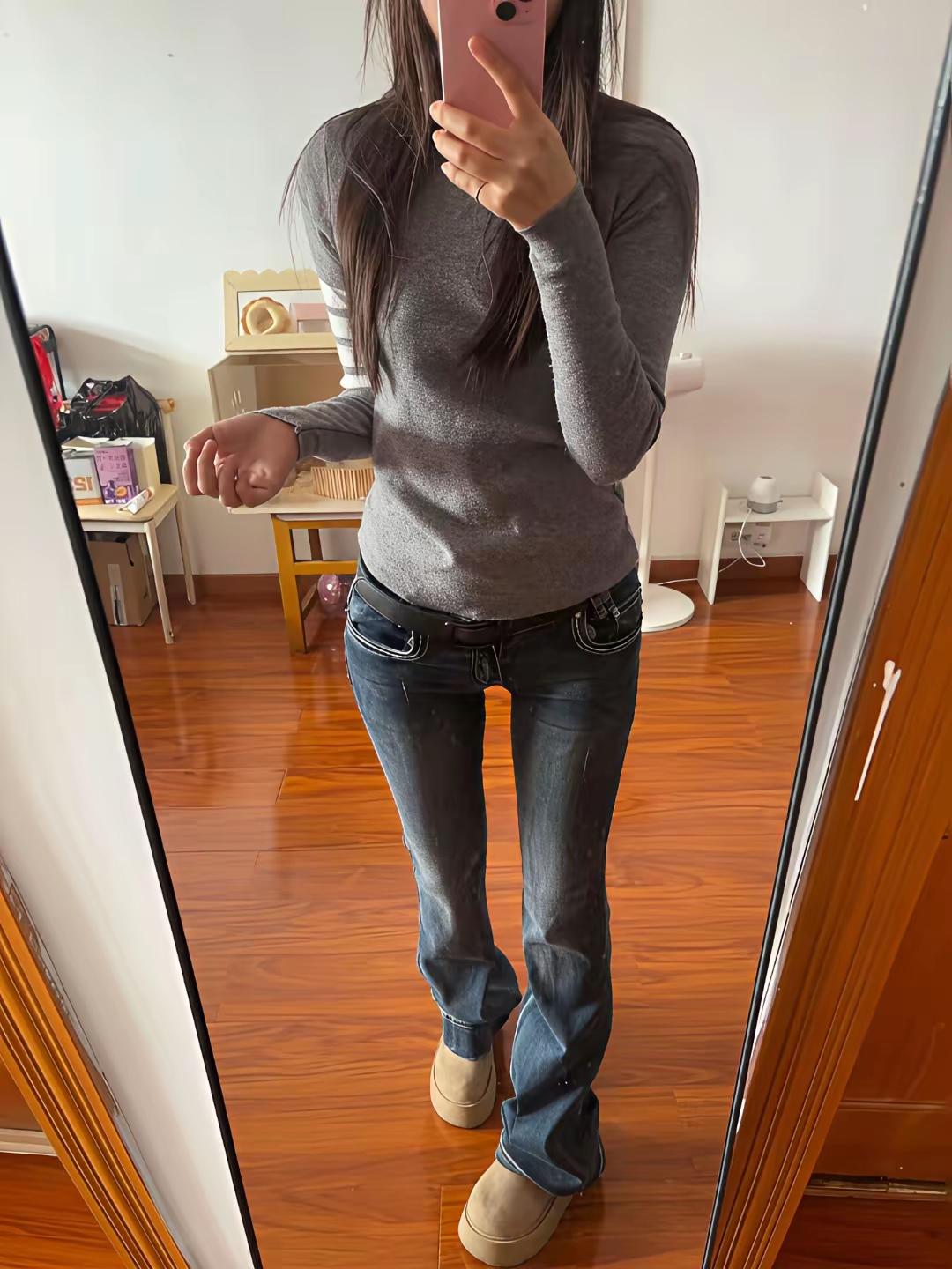 太太太韩啦！ 穿搭 微喇裤 显高穿搭 牛仔裤