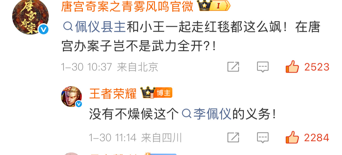 “佩仪县主和小王一起走红毯都这么飒！在唐宫办案子岂不是武力全开？！”“没有不燥候