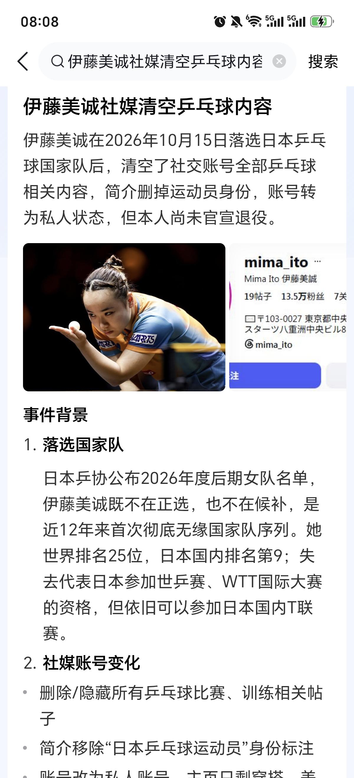 伊藤美诚心大概被日乒伤透了，被残酷地排斥在国家队之外，不仅打不了三大赛等，连WT