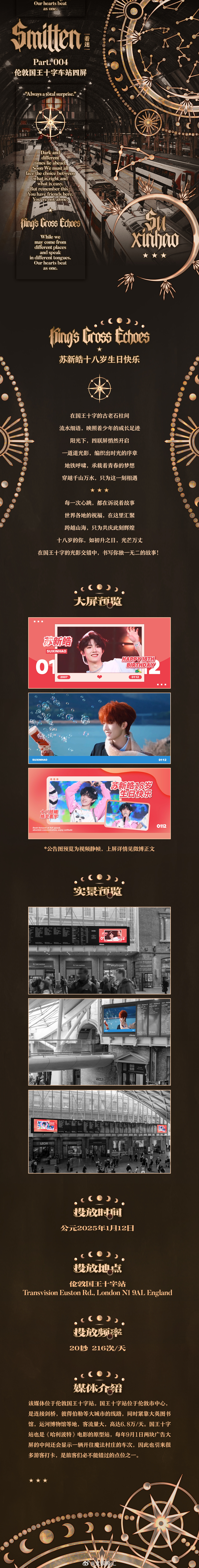 粉丝给苏新皓的生日排面  十八岁苏新皓超幸福，粉丝排面超炫酷。全球范围应援布，欧