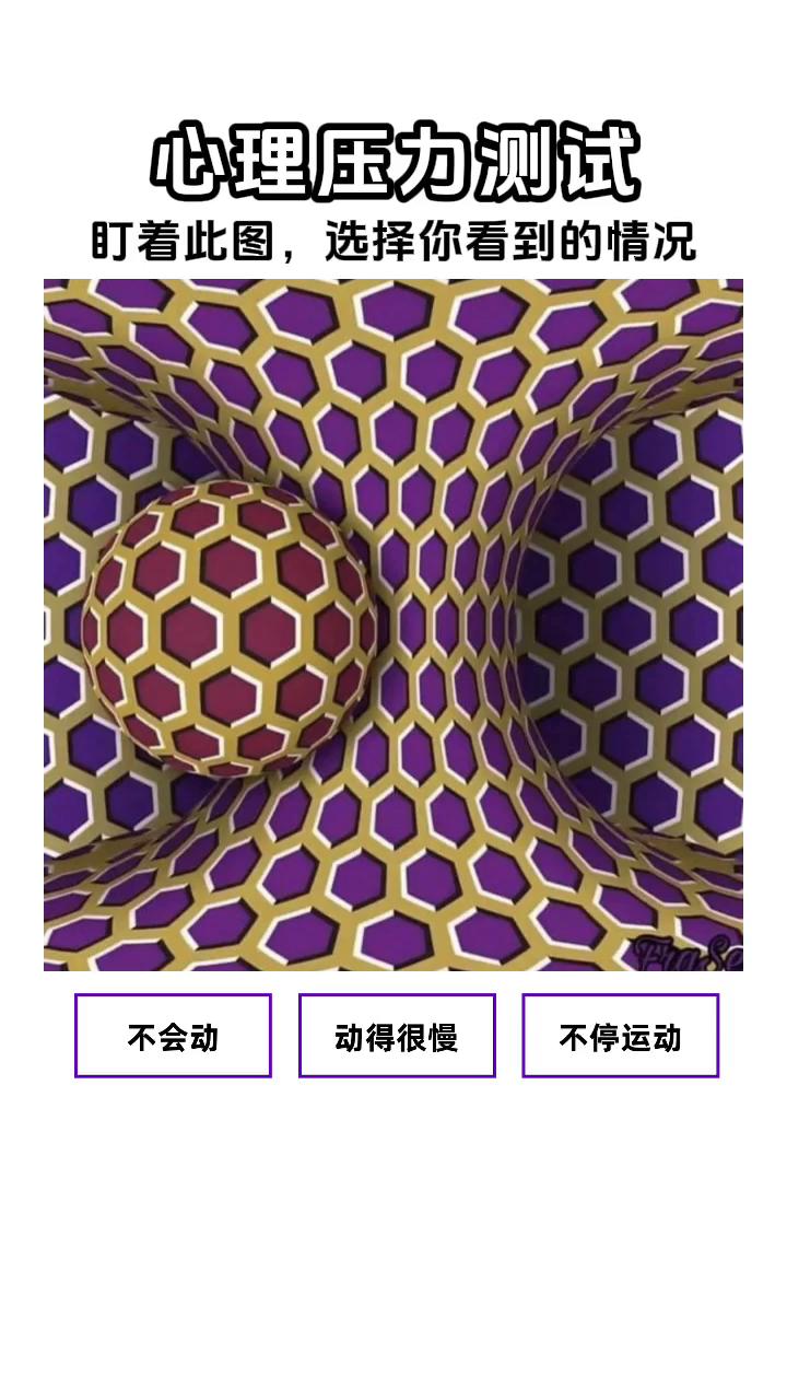 心理压力测试。
盯着此图，选择你看到的情况。不会动，动得很慢，不停运动。分析中，