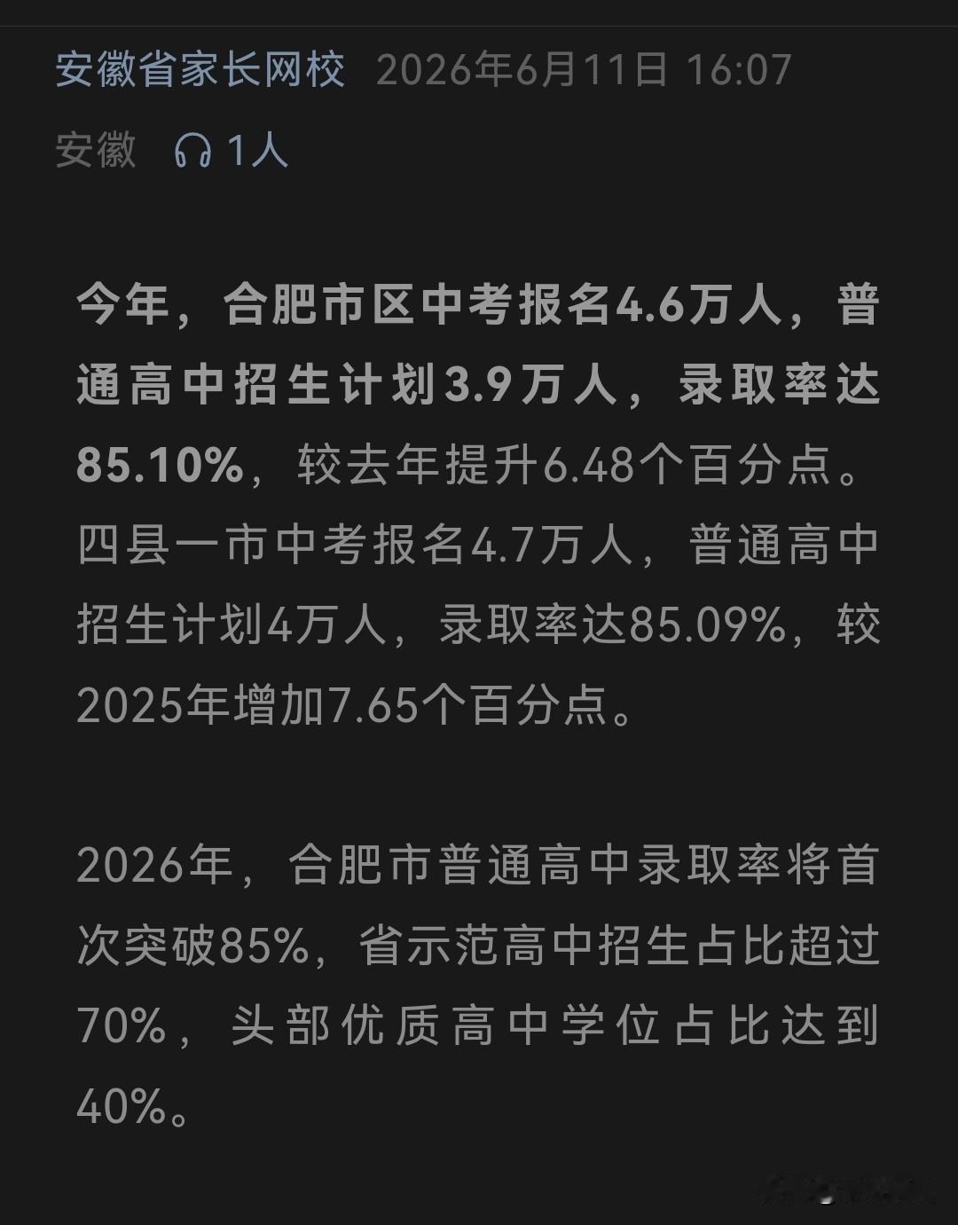 教育局给数字了，
开始做作业。
[比心]
中考人数4.6万
录取人数3.9万
（