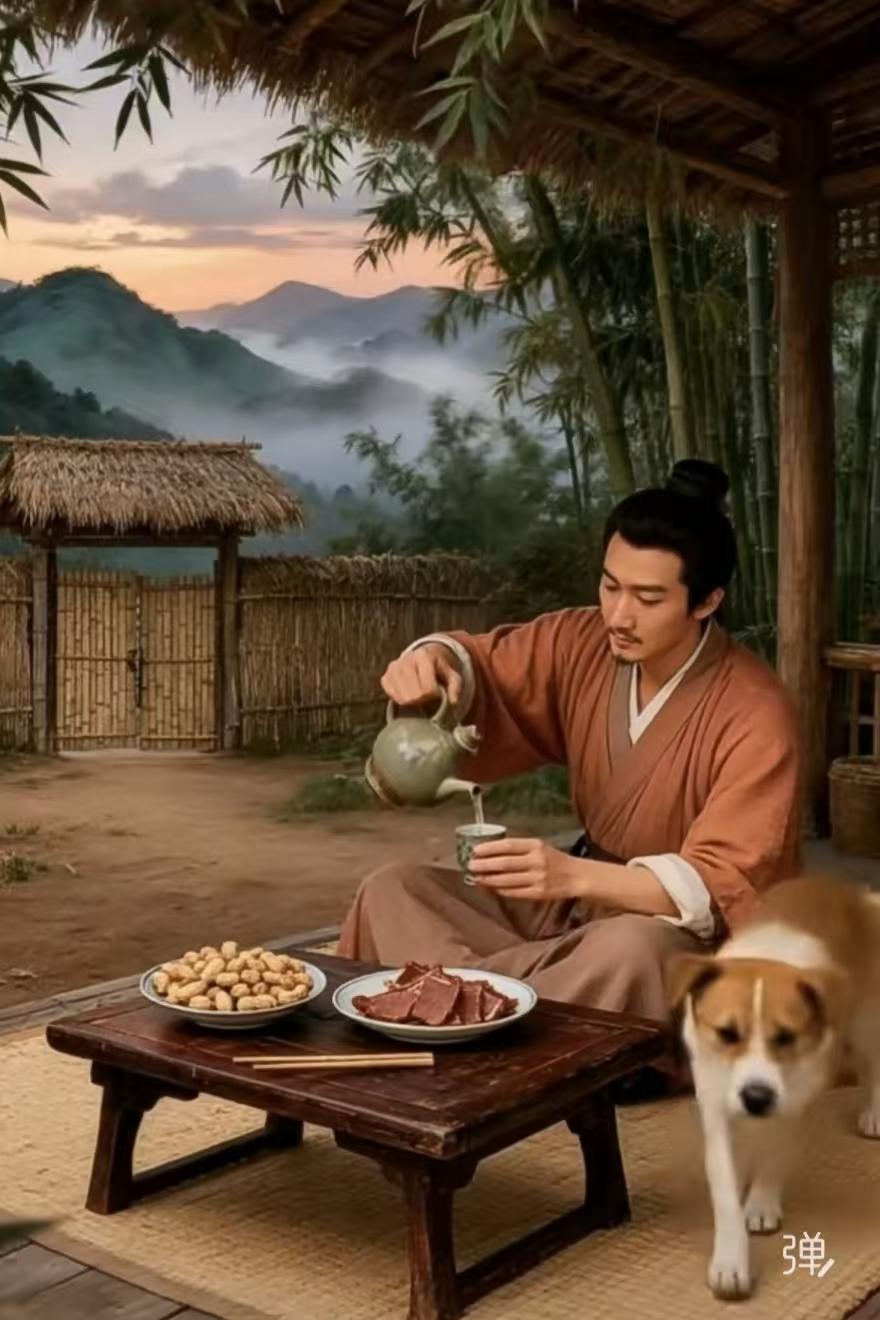 天净沙·闲饮
花生佐酒微斜，
自斟慢饮忘赊。
醉里乾坤大。
桃源不羡，
身安即是