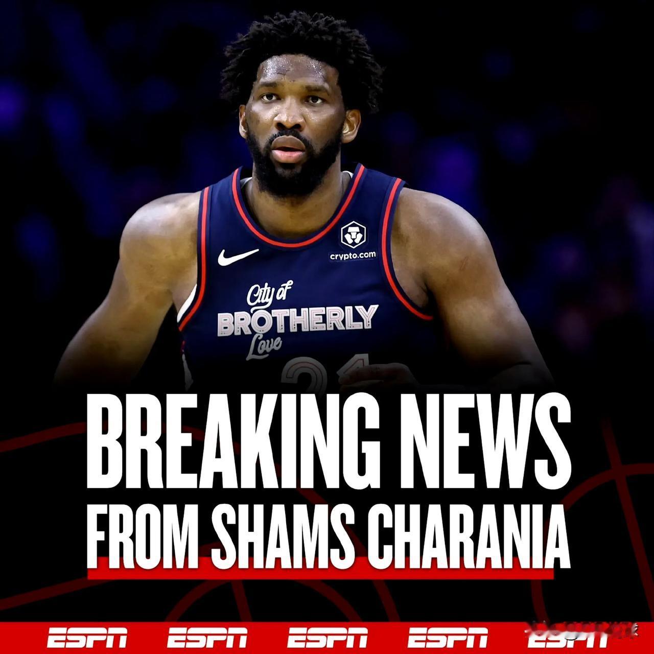 据Shams报道：76人因为恩比德健康问题被NBA联盟罚款10万美元。被罚的主要