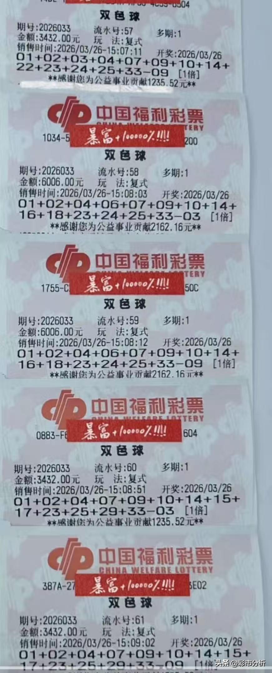 4.4万投入分文不中打水漂[捂脸][捂脸]彩友连打6张3432和4张6006大复