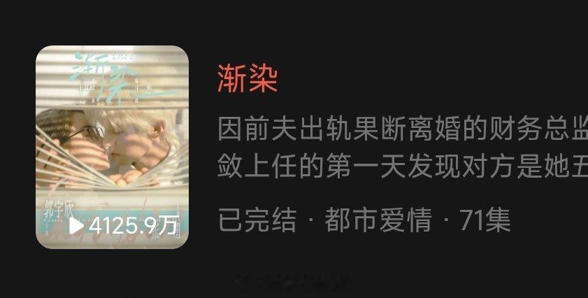 郭宇欣 张翅《渐染》上线8天播放量过4125.9万📈316.9万已破4000万