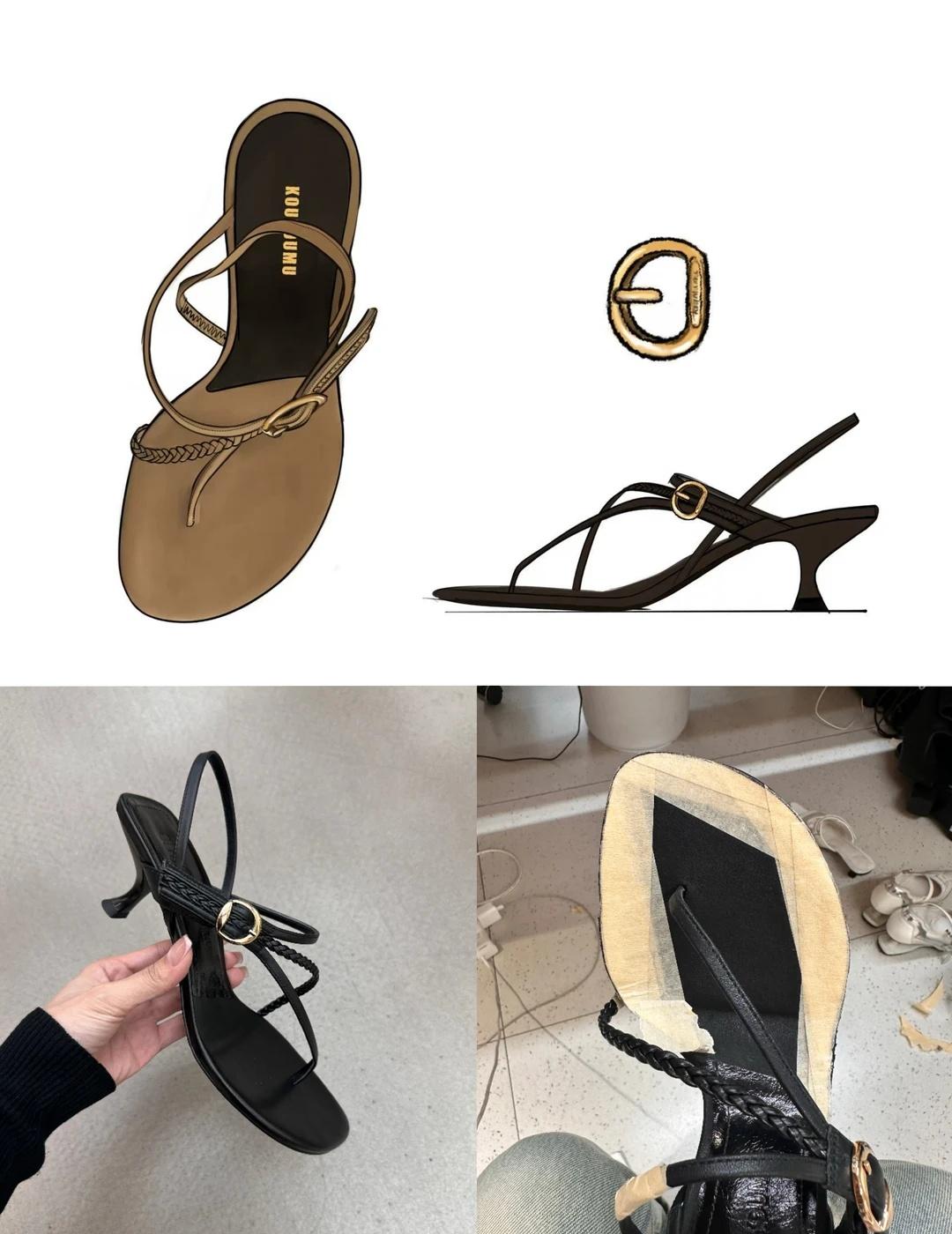 看似简单的凉鞋、其实也需要一点一点调整
直到抠出自己想要的感觉，
斜切方头轮廓，