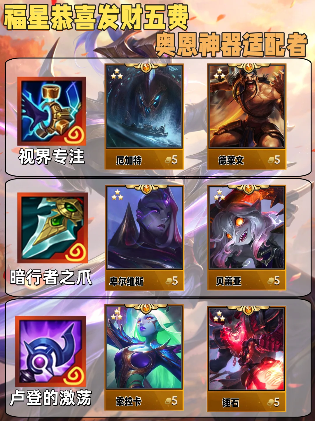 姐妹们！福星恭喜发财五费搭配奥恩神器出装