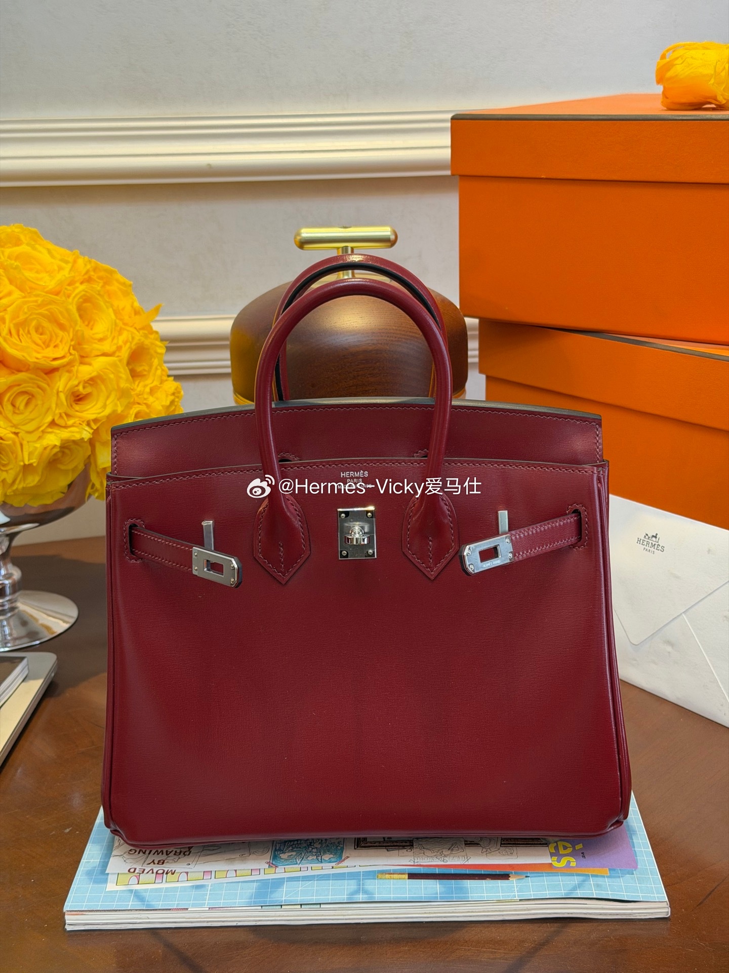 Birkin 25 爱马仕红 box皮 银扣爱马仕hermes
