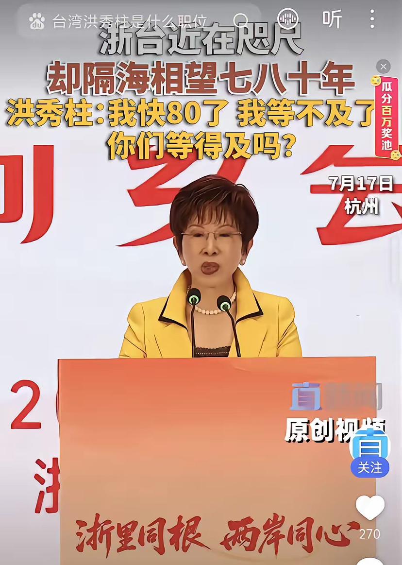 洪秀柱：“我快80了，我等不及了，真的害怕等不到两岸团圆，山河归一的那一天？”