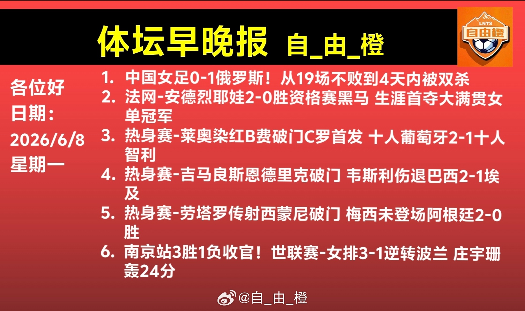自由橙每日橙语体坛早晚报高考加油