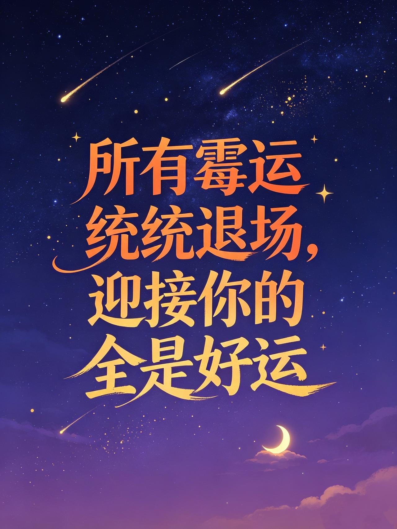 别再等改天，
好运从今天起就要登门。
所有霉运统统退场，
迎接你的全是好运！
过