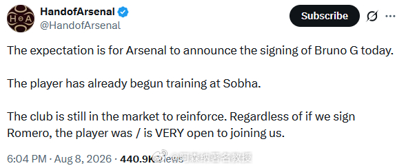 阿森纳英超联赛阿森纳著名教授 阿森纳博主Hand of Arsenal更新社媒：