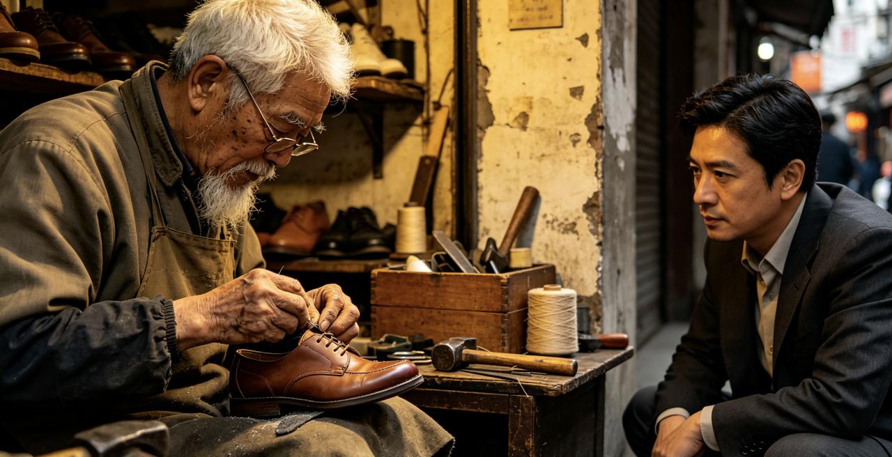老鞋匠的最后一双鞋

巷子深处有个老鞋匠，总在黄昏时分收摊。他修了五十年鞋，右手