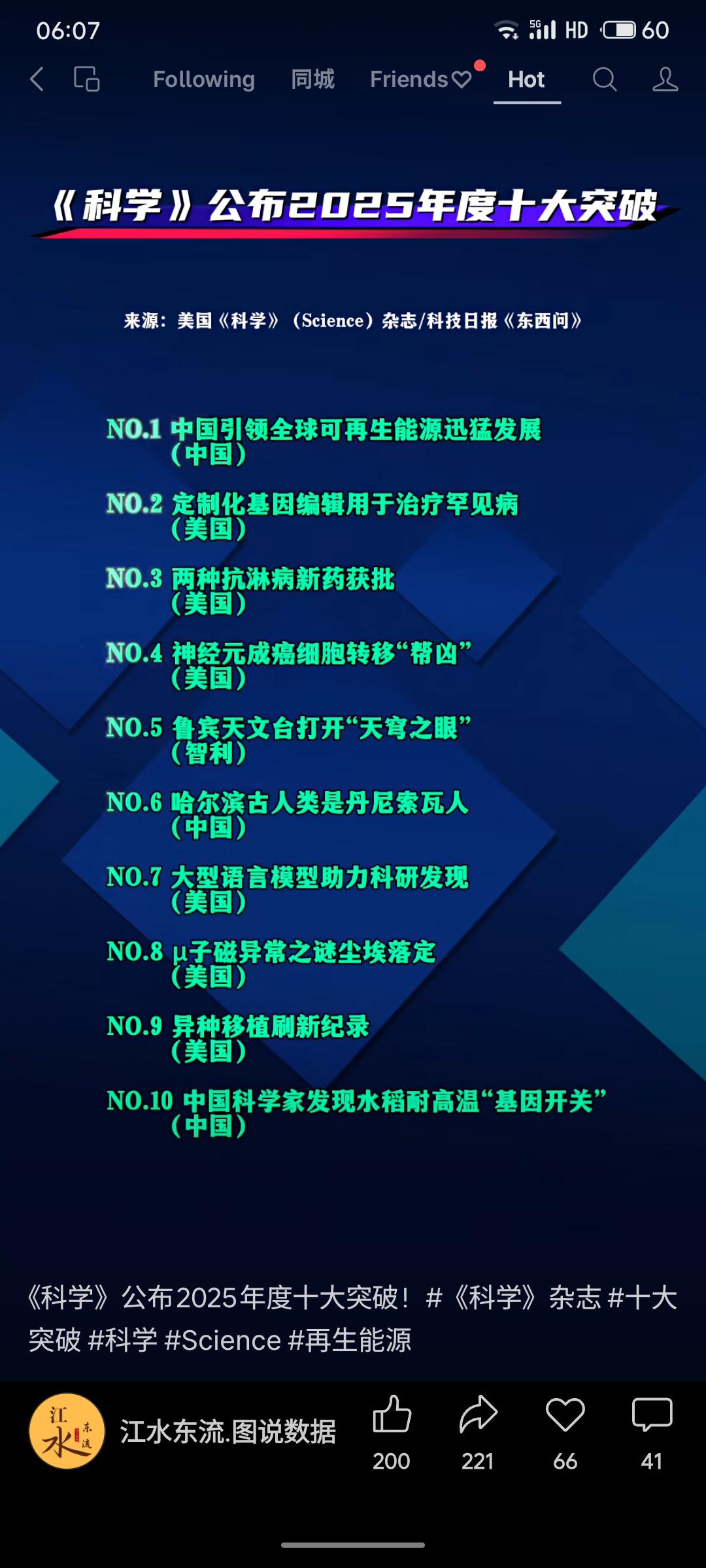《科学》杂志发布2025年度全球十大科技突破，中国科研表现亮眼，占据三席：可再生